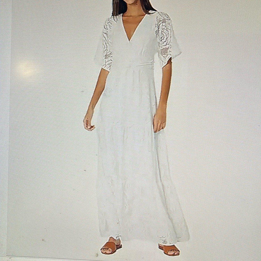 NWT Lilly Pulitzer White Parisian Ruched Fit Flare  Kimono Flutter Sleeve Maxi